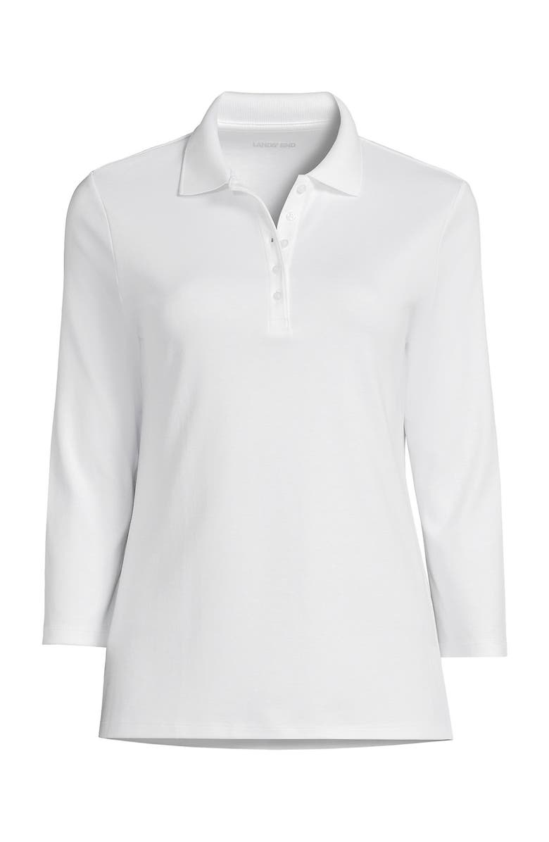 Lands' End 3/4 Sleeve Supima Cotton Polo Shirt, Alternate, color, White