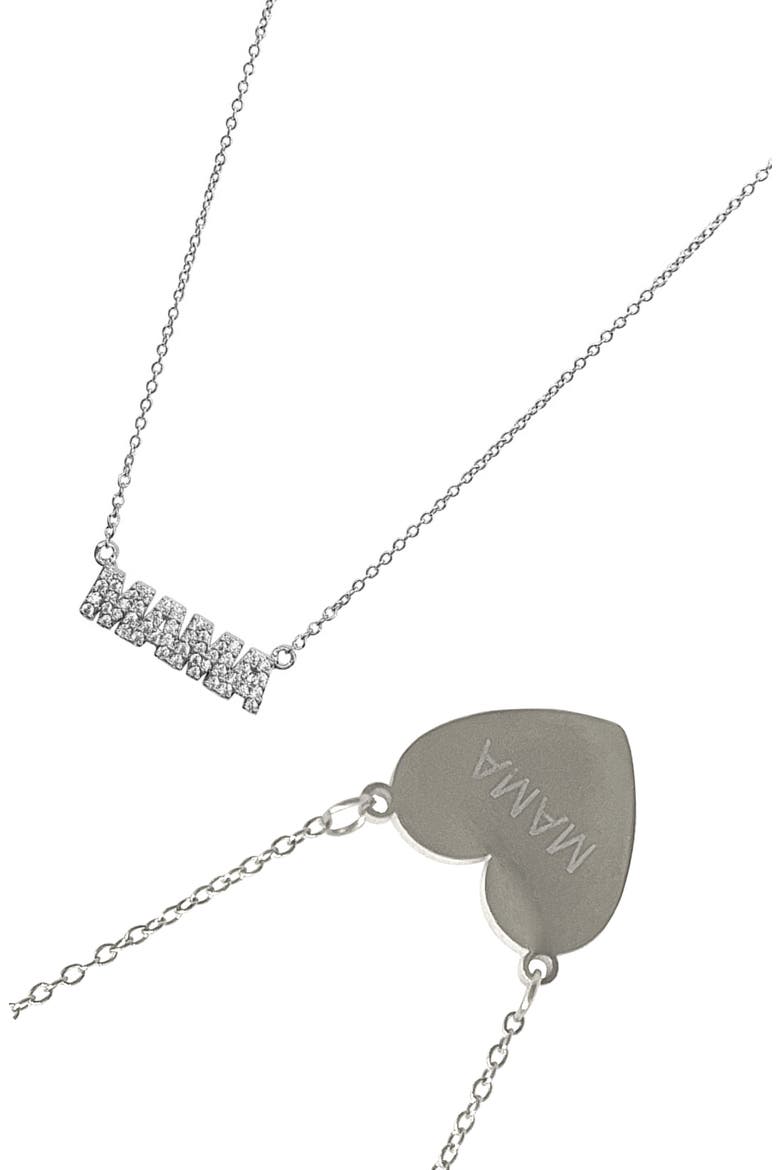 Set of 2 'Mama' Script & Heart Pendant Necklaces, Main, color, SILVER