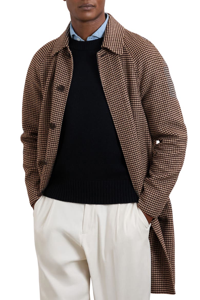 Morpeth Houndstooth Check Wool Blend Coat, Alternate, color, BROWN