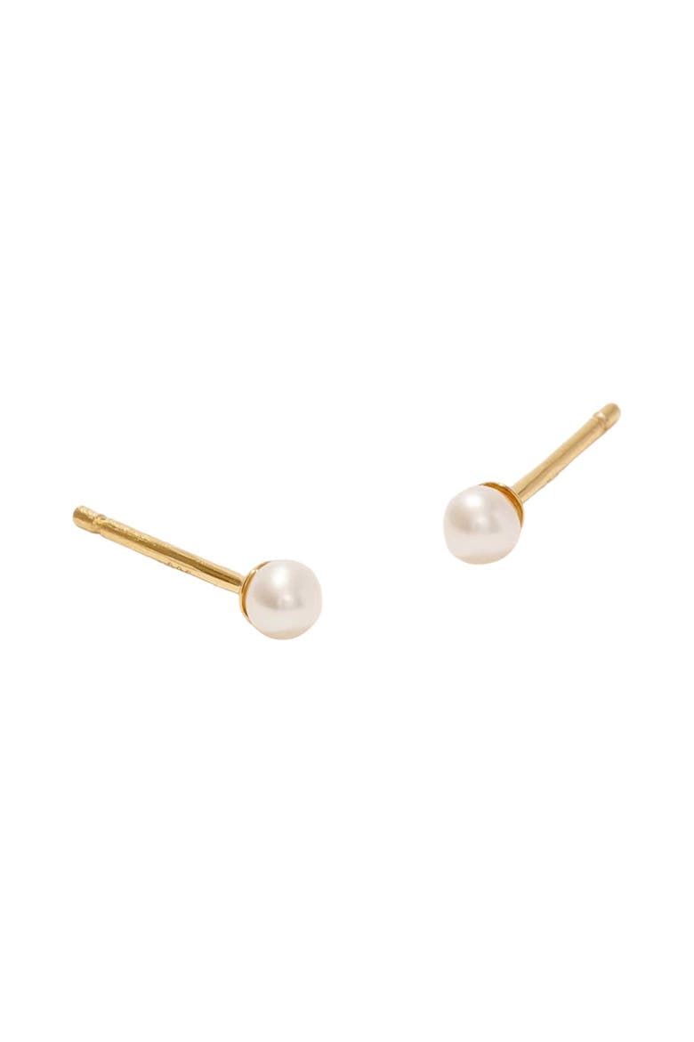 Mini Pearl Stud Earrings, Alternate, color, Gold Vermeil