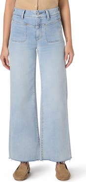 PAIGE Anessa Raw Hem High Waist Wide Leg Jeans