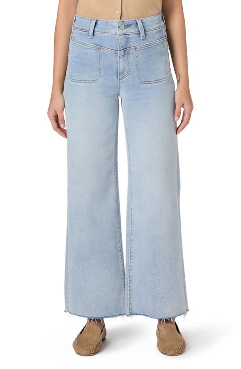 PAIGE Anessa Raw Hem High Waist Wide Leg Jeans (La Belle) (Petite)