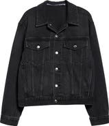 ジャケット Alexander Wang EMBOSSED LOGO TRUCKER DENIM JACKET Alexander Wang Oversize Logo Embossed Denim Trucker Jacket