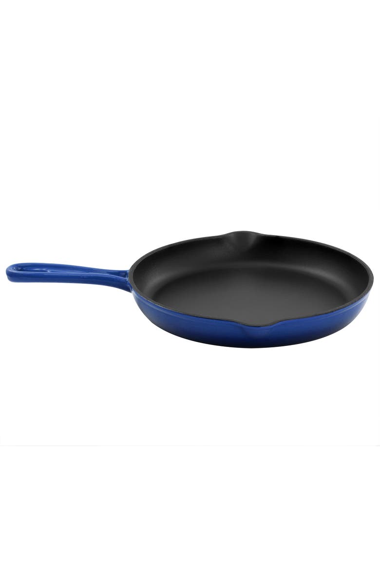 Megachef Round 10.25 Inch Enameled Cast Iron Skillet, Main, color, Dark Blue