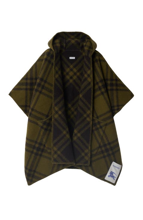 Reversible Check Wool Cape