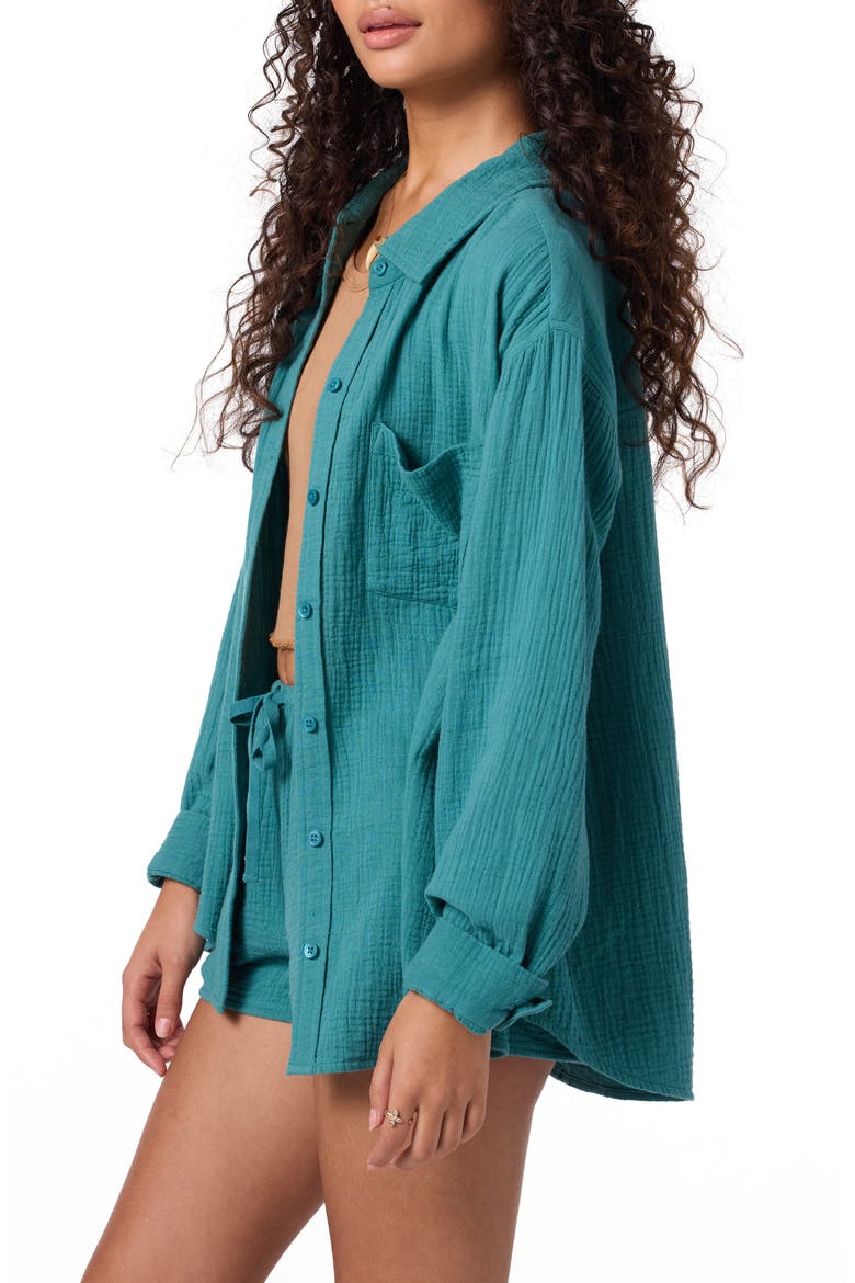 Leni Oversize Cotton Gauze Button-Up Shirt, Alternate, color, NORTH SEA
