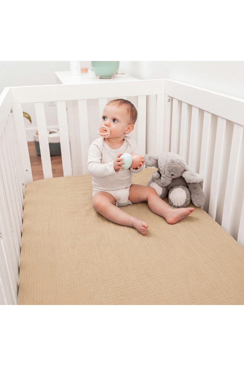 Muslin Fitted Crib Sheet - Pack of 2, Alternate, color, Fern and Cream