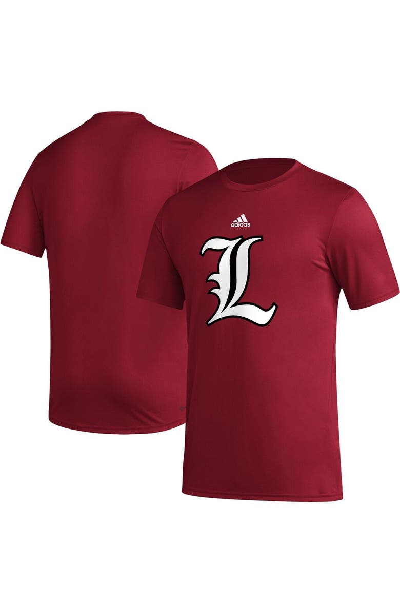 adidas Men's adidas Red Louisville Cardinals Basics Secondary Pre-Game AEROREADY T-Shirt, Main, color,