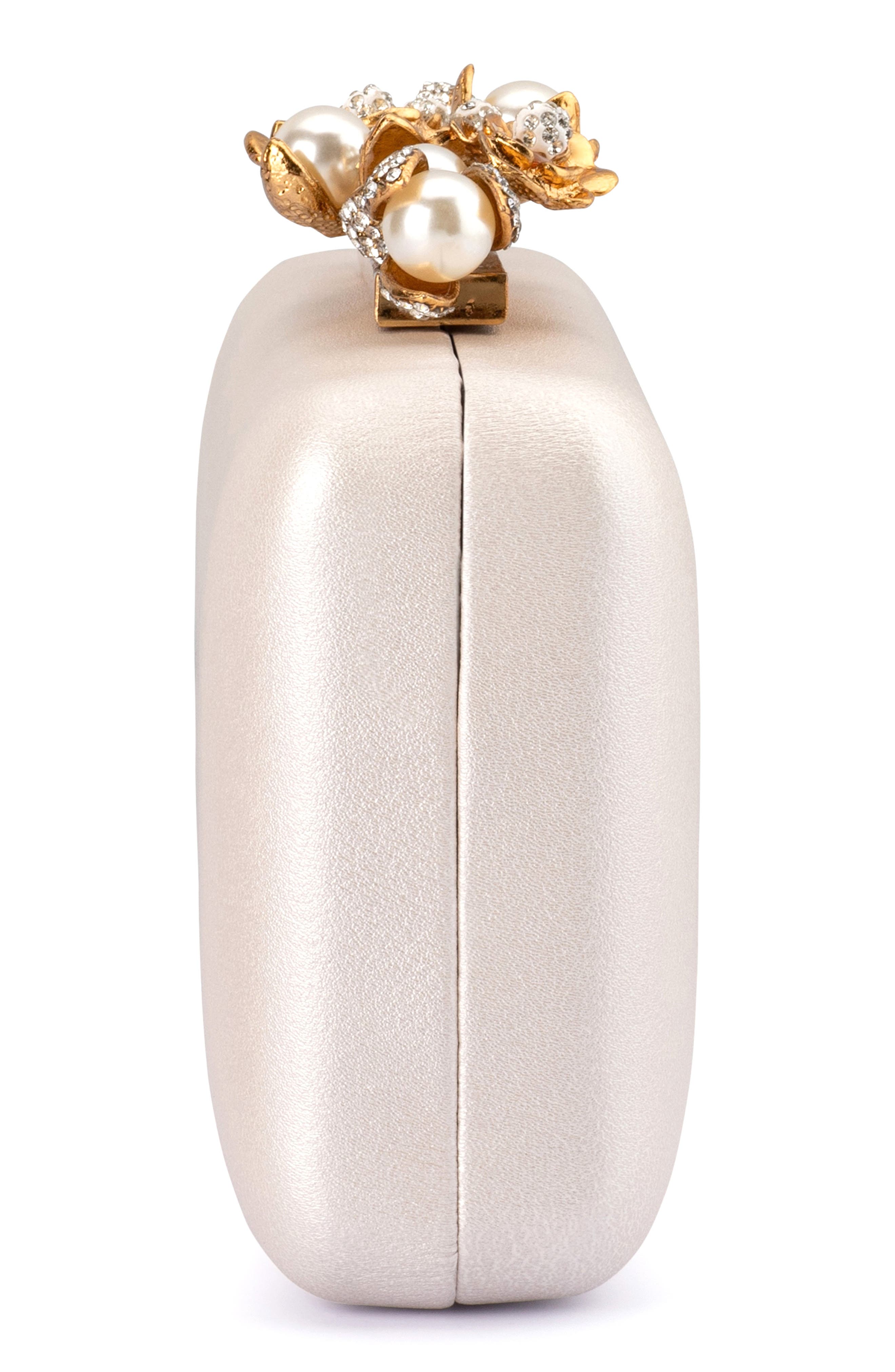 Olga Berg Gabriel Embellished Frame Clutch, Alternate, color, White