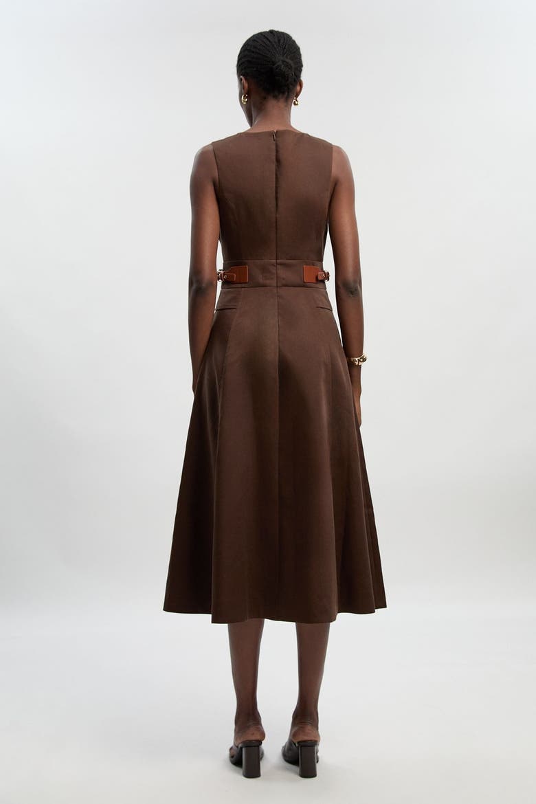 Fitted Belt Crew Neck Midi Dress, Alternate, color, Chocolate