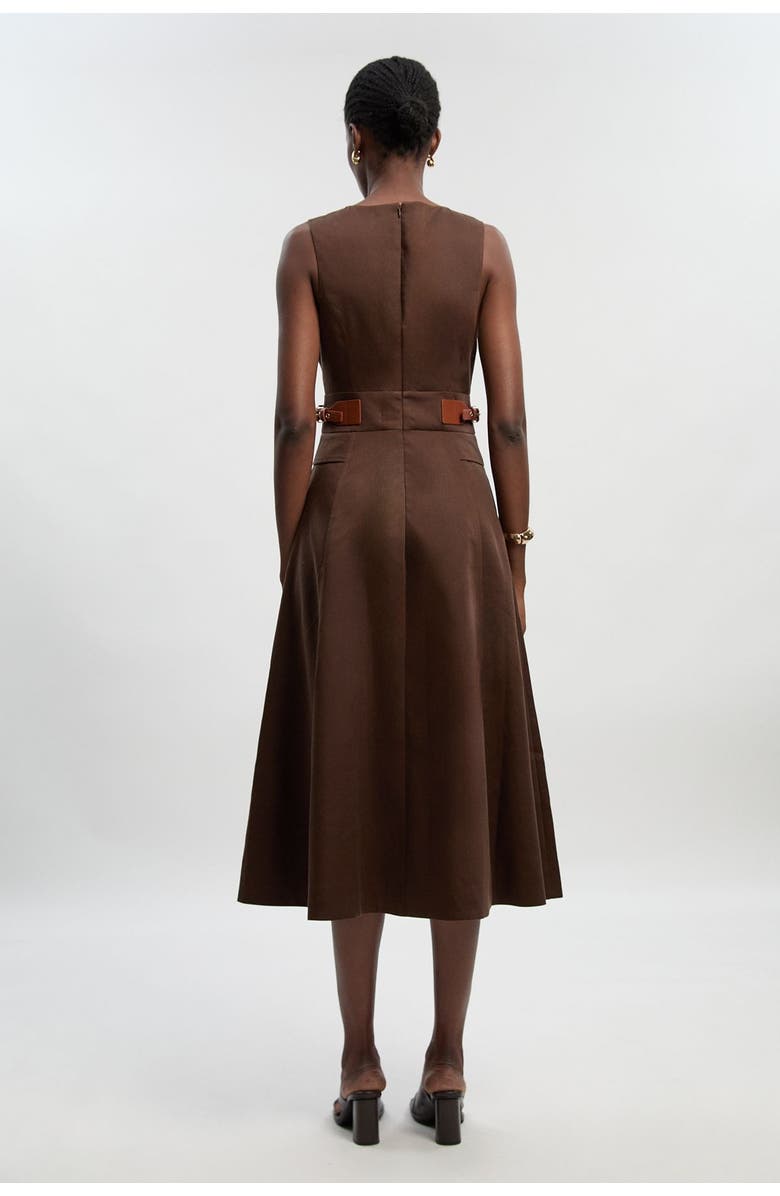 Karen Millen Fitted Belt Crew Neck Midi Dress, Alternate, color, Chocolate