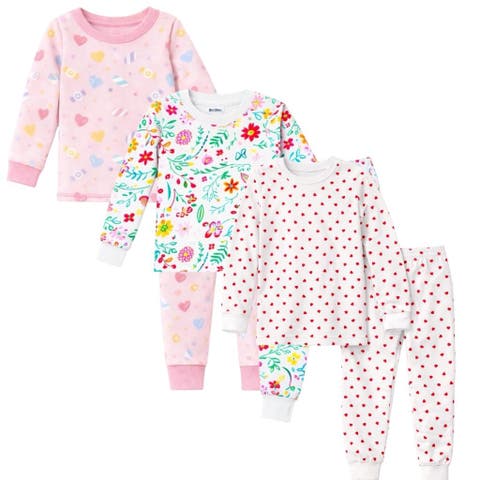 Kids 3 Pack Pajamas Toddlers and Girls Snug Fitted Long Sleeve Sleepwear Sets