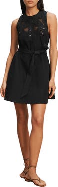 Veronica Beard Haleem Embroidered Detail Sleeveless Cotton Shirtdress
