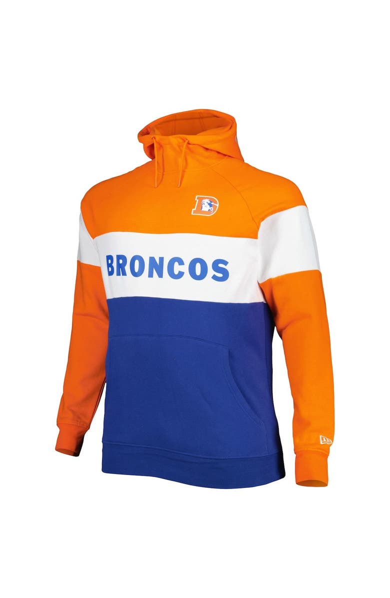 New Era Men's New Era Navy Denver Broncos Big & Tall Throwback Colorblock Raglan Pullover Hoodie, Alternate, color, 