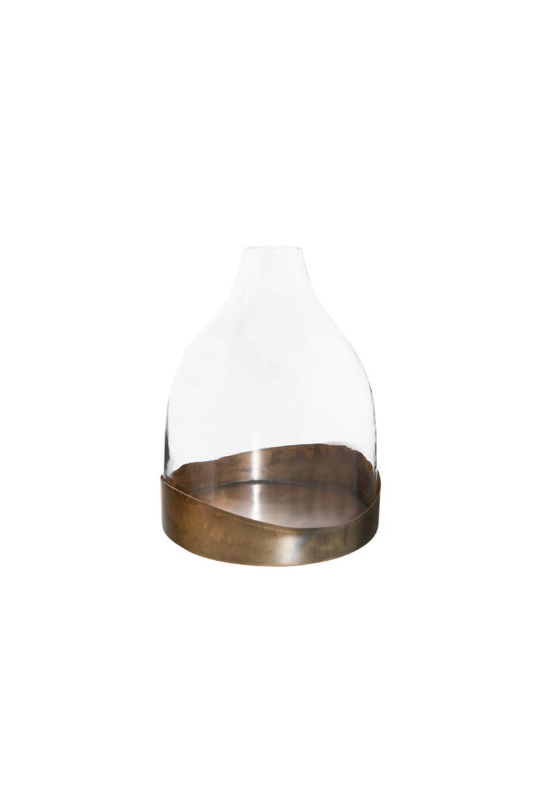 Decorative Glass Cloche with Metal Tray, Clear and Copper, Alternate, color, Brown