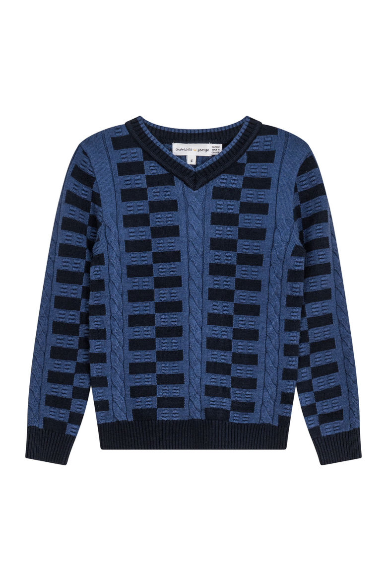 Textured V-Neck Knit Sweater, Main, color, Oxford Blue/Indigo