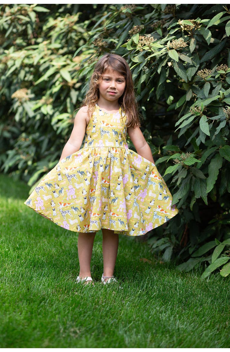 WORTHY THREADS Girls Cross Back Woven Dress, Alternate, color, Dogs
