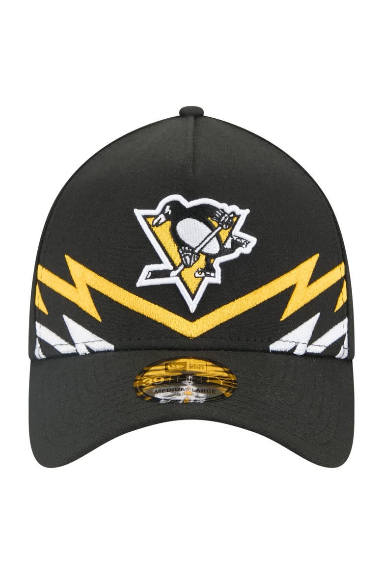 Men's New Era Black Pittsburgh Penguins 39THIRTY A-Frame Perforated Flex Hat, Alternate, color, Black