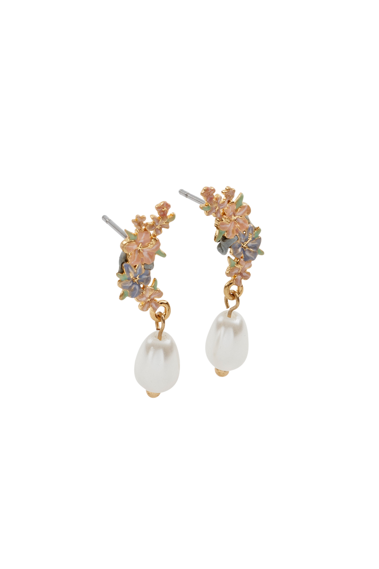 Hibiscus & Pearl Earrings, Alternate, color, Multi & Gold