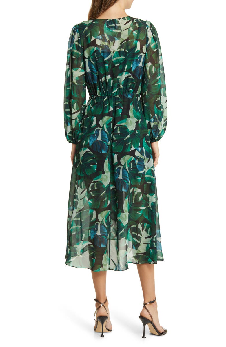 Sam Edelman Monstera Print Long Sleeve Midi Wrap Dress, Alternate, color, 