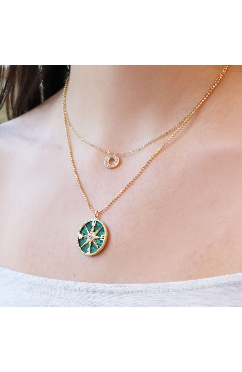 The Lovery Fine Jewelry Malachite CZ Compass Necklace, Alternate, color, Malachite