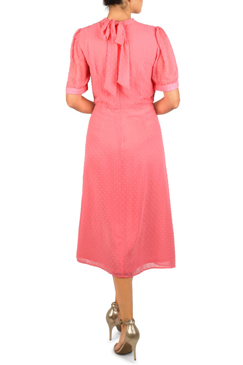 Puff Sleeve Fit & Flare Midi Dress, Alternate, color, NEON PINK