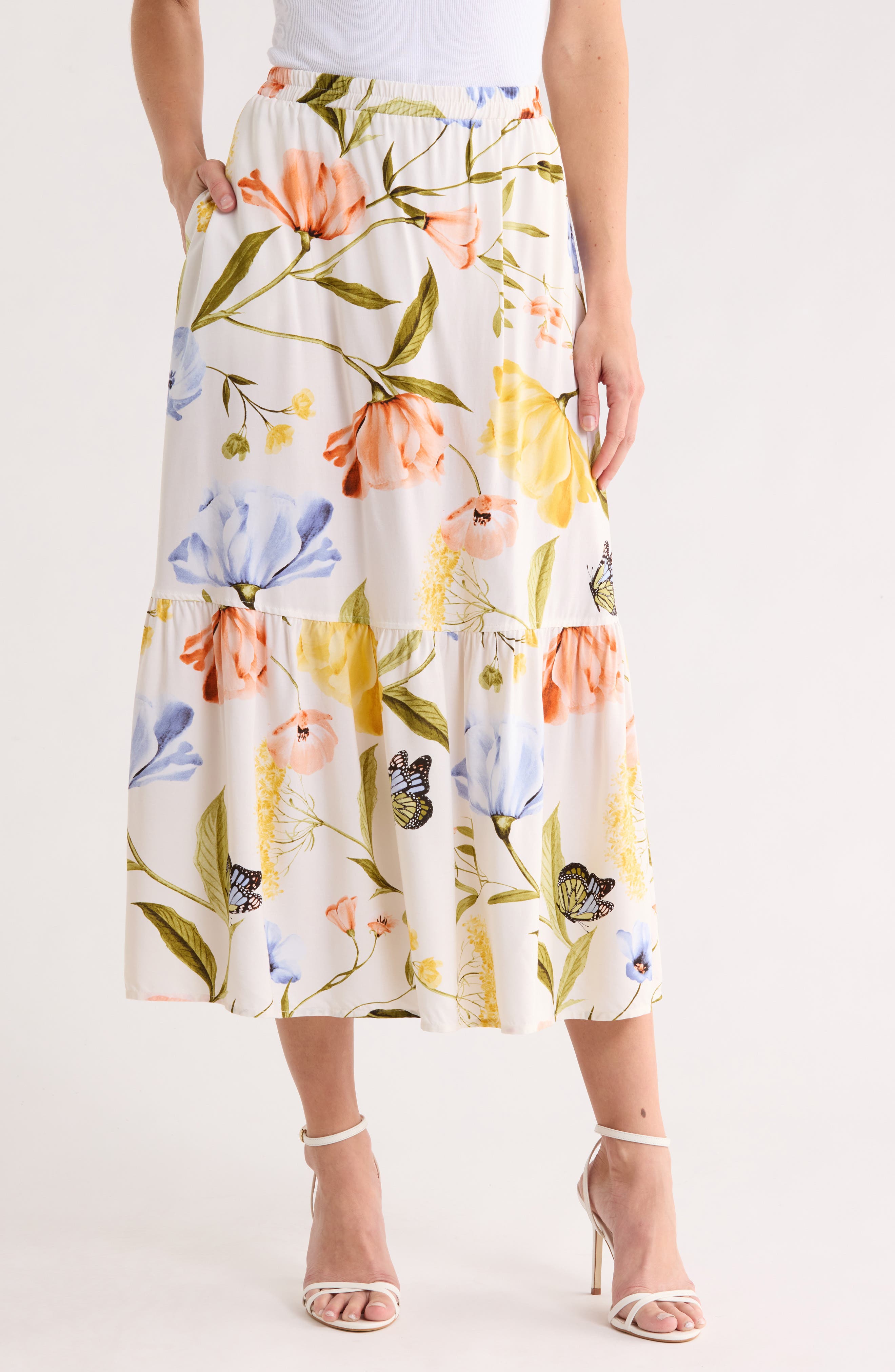 Ellen Tracy Tiered Pull-On Midi Skirt
