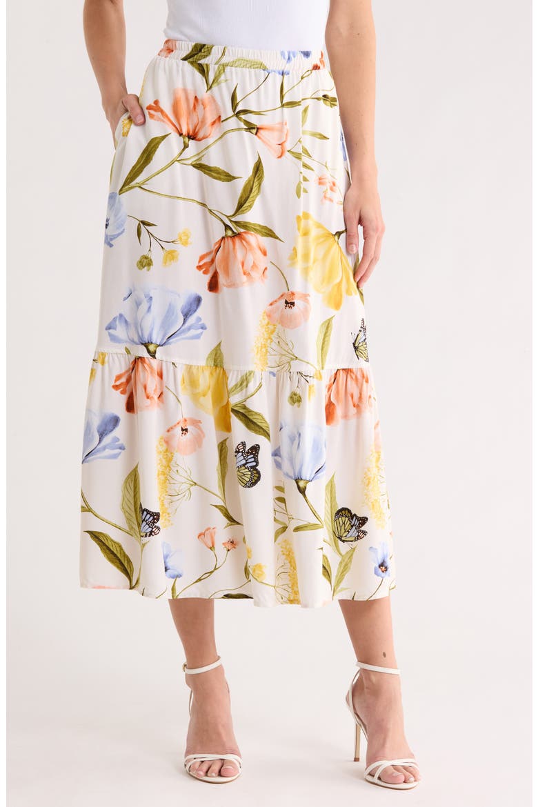 Tiered Pull-On Midi Skirt, Main, color, WHIMSICAL FLORAL