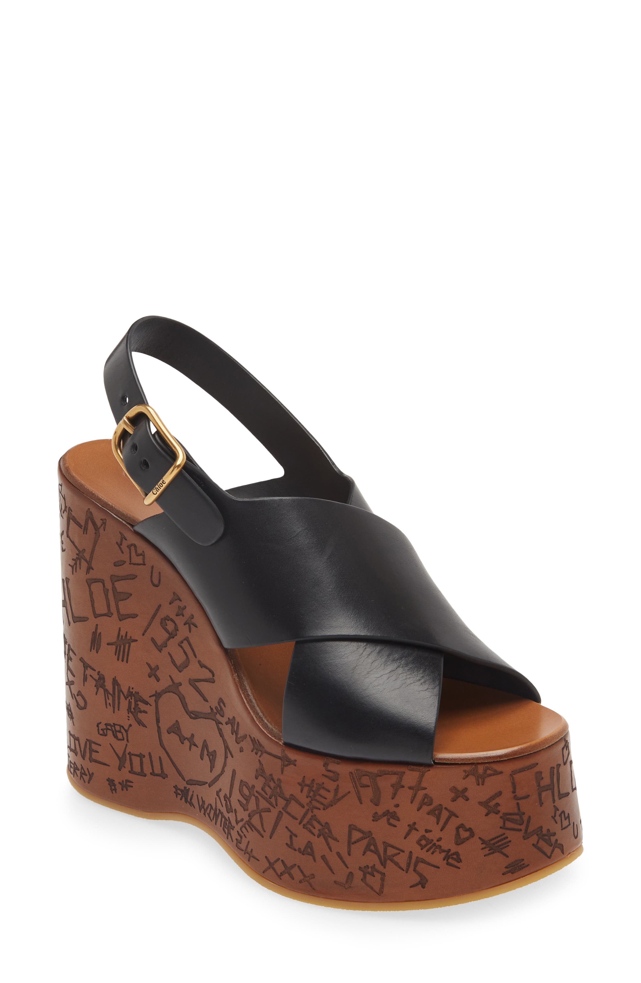 Chloé Maxime Wedge Sandal, Main, color, 001 Black