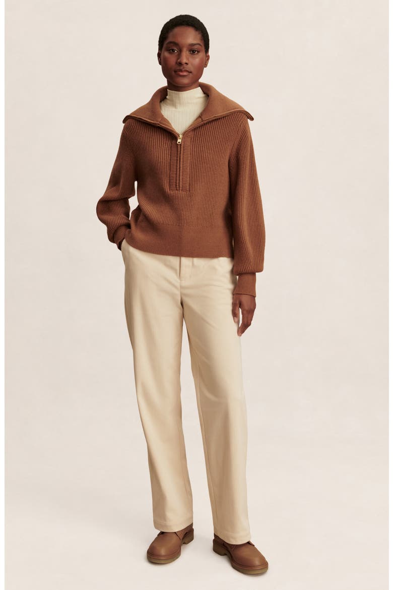 Maura Rib Half Zip Sweater, Alternate, color, CARAMEL PECAN