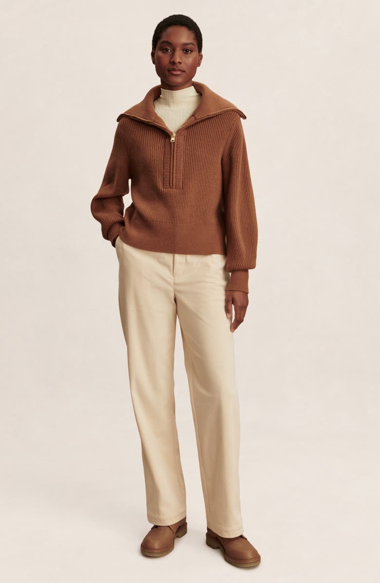 Varley Maura Rib Half Zip Sweater, Alternate, color, Caramel Pecan