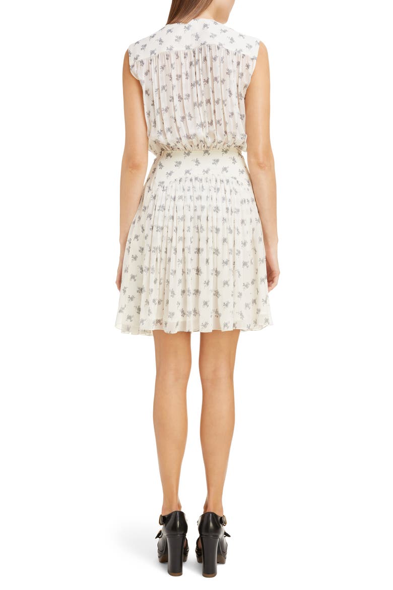 Gathered Floral Silk Georgette Minidress, Alternate, color, WHITE - GREY 1