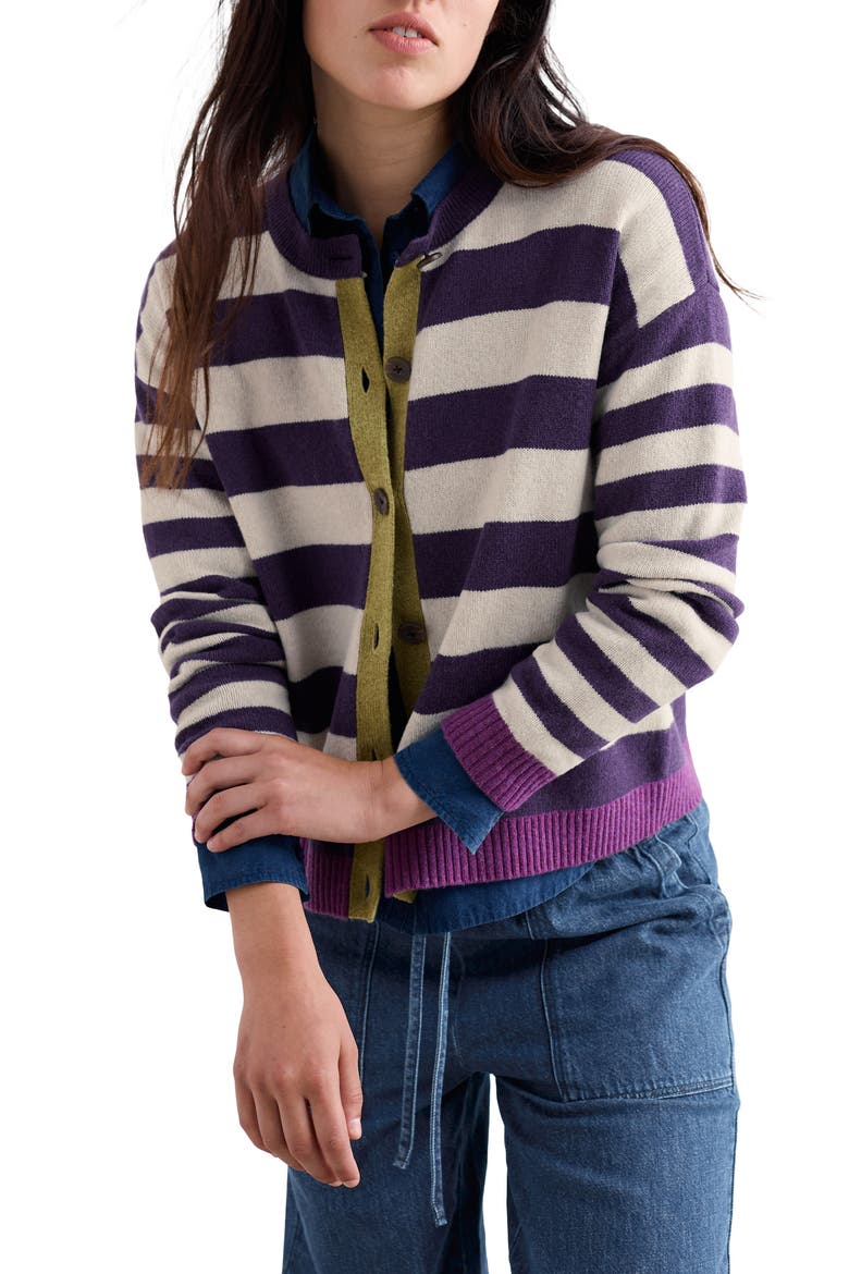 Pinwell Stripe Lambswool Blend Cardigan, Main, color, BRIGHT SHAPE DARK VIOLET MIX