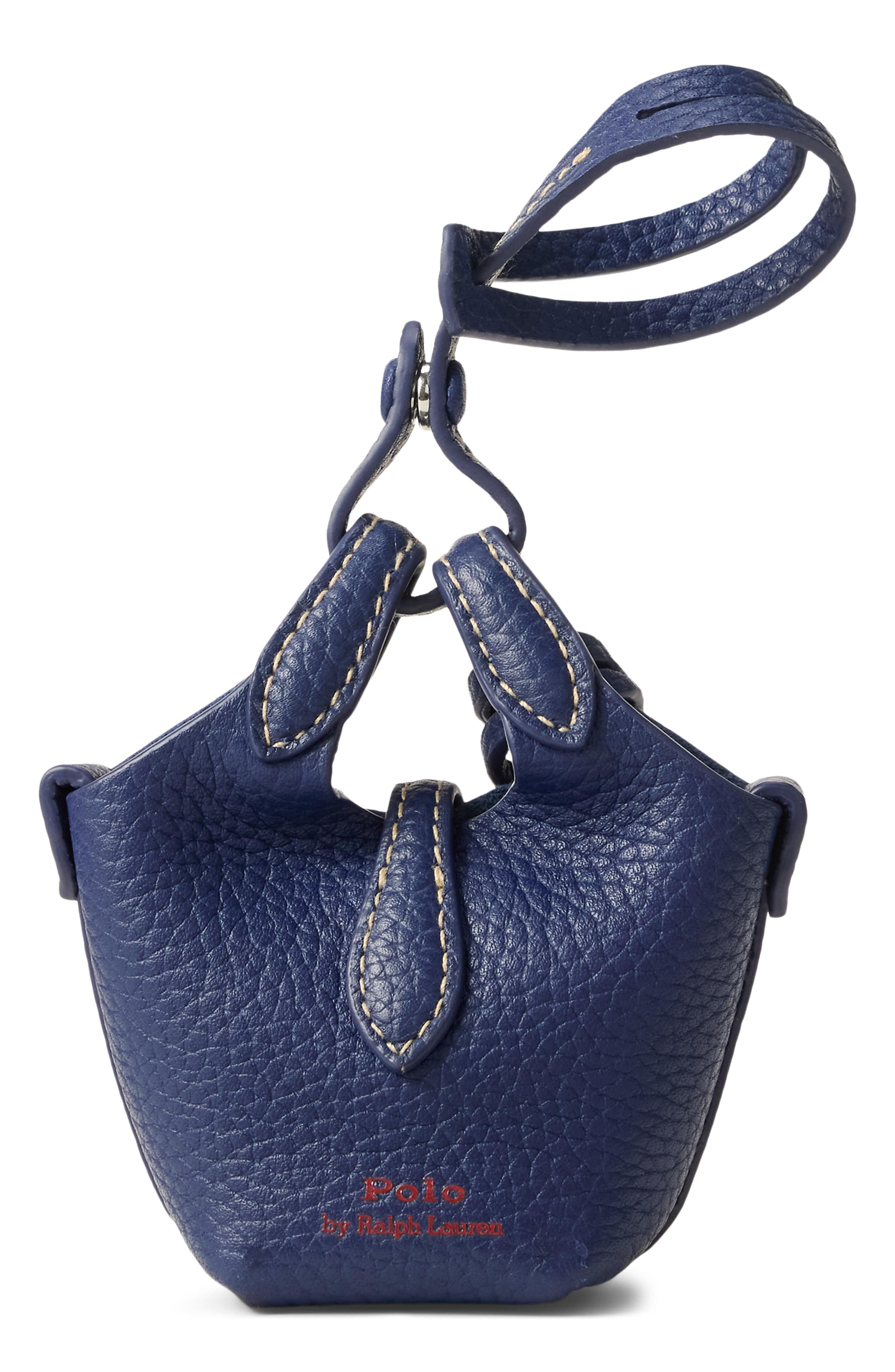 Pebbled Leather Micro Tote Bag Charm, Alternate, color, INK