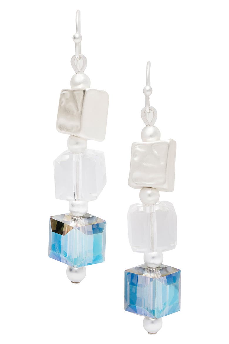 Glass Cube Beaded Drop Earrings, Main, color, BLUE