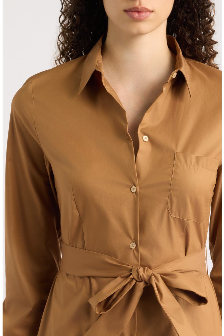 Long Sleeve Belted Midi Shirtdress, Alternate, color, COGNAC