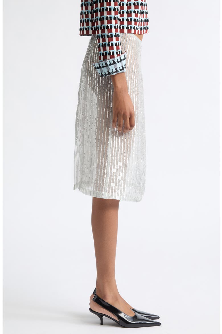 Isabella Sequin Stripe Silk Skirt, Alternate, color, OYSTER