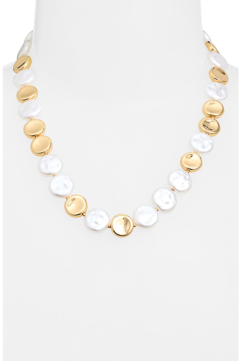 Faux Pearl & Bead Necklace, Alternate, color, WHITE- GOLD