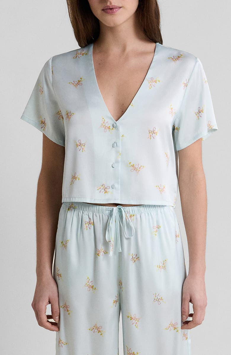 Etam Solia Floral Short Sleeve Pajama Top, Main, color, Printed Green Blue