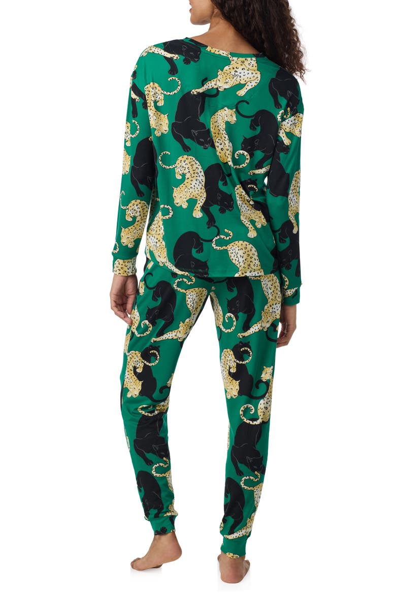 Print Long Sleeve Pajamas, Alternate, color, GREEN PRINT