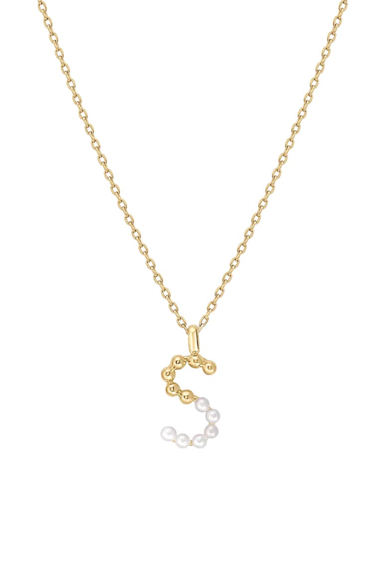 Cultured Pearl Pavé Initial Necklace, Main, color, Gold - S