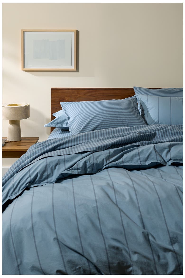 Percale Duvet Cover, Alternate, color, DUSK STRIPE