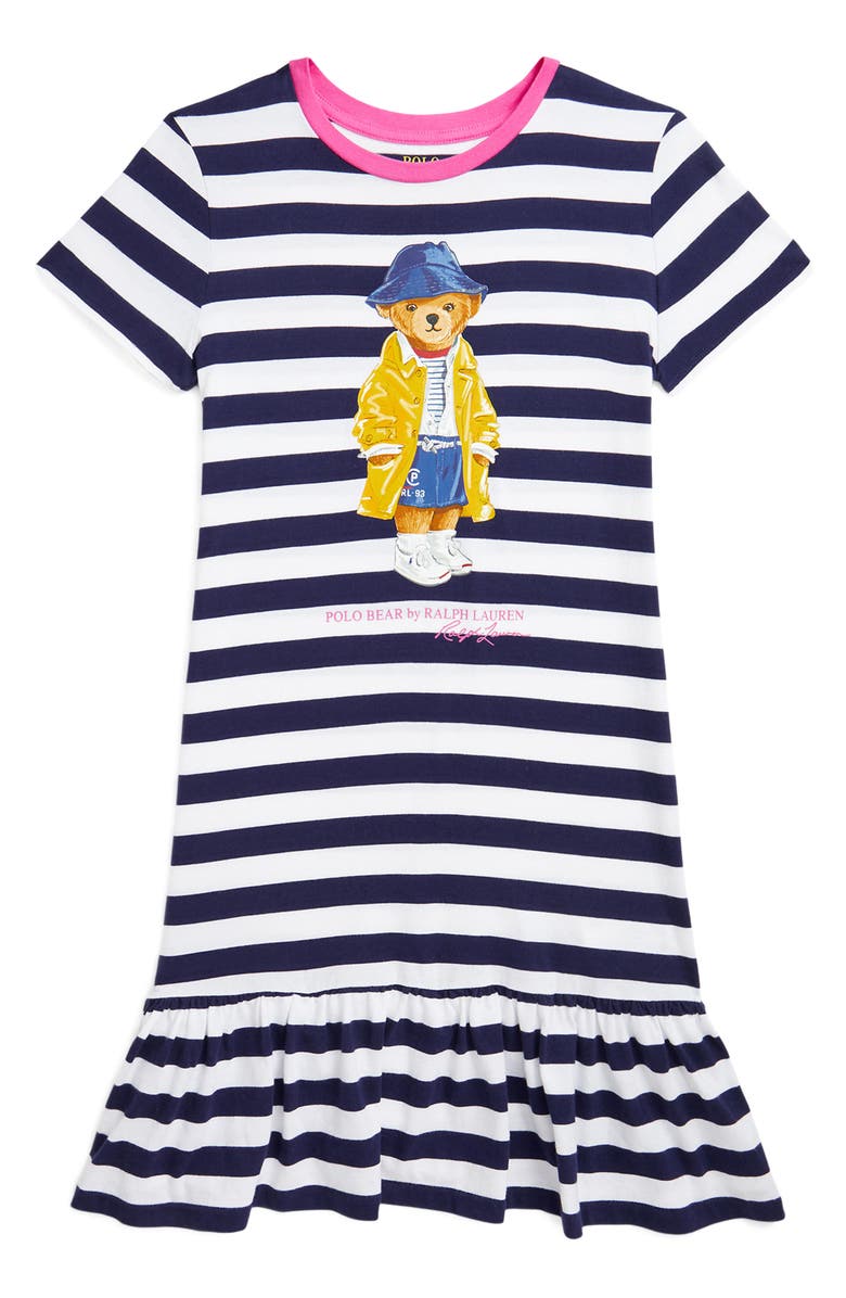 Polo Ralph Lauren Kids' Sailing Polo Bear Stripe Cotton Graphic Dress, Main, color, 