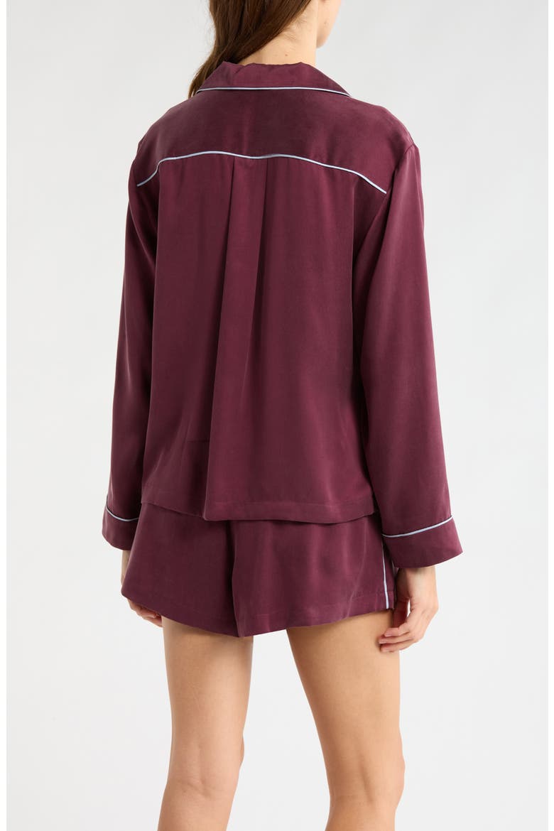 Piped Washable Silk Button-Up Short Pajamas, Alternate, color, VINTAGE MERLOT/FROSTED LAGOON
