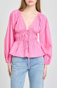 WAYF Jess Drawstring Stretch Cotton Poplin Top