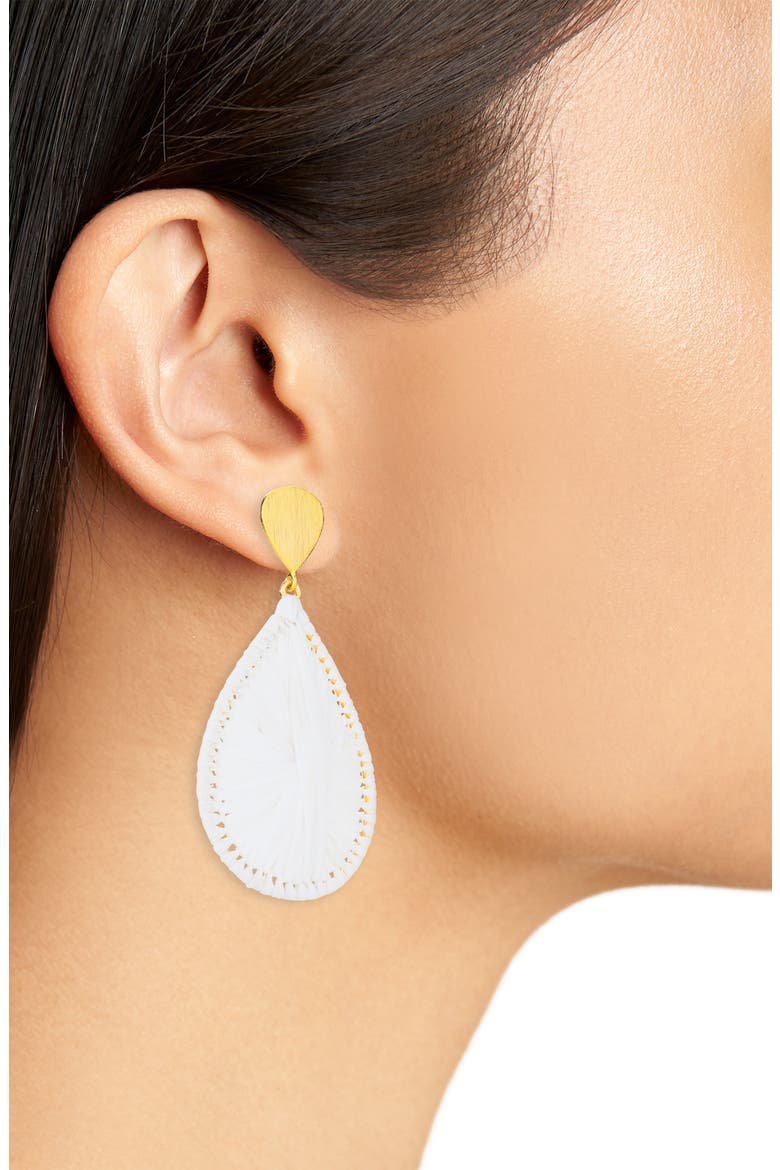 Rattan Teardrop Earrings, Alternate, color, WHITE