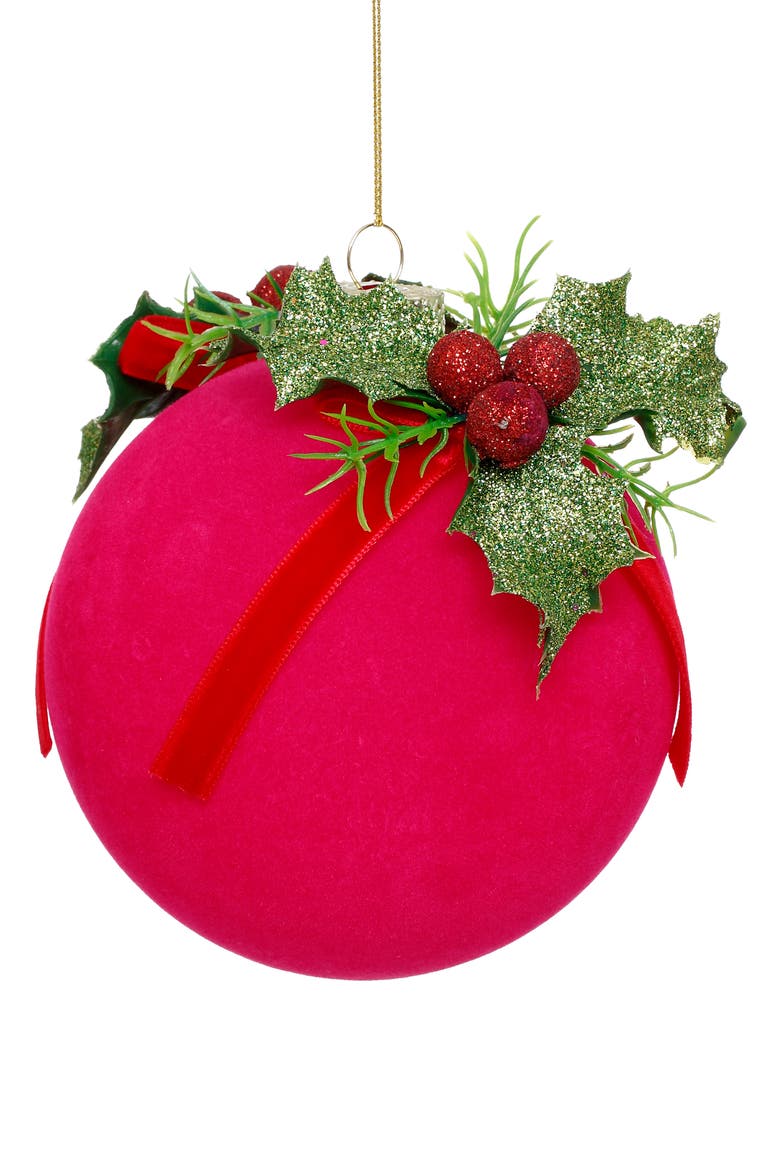 Festive Bow Holly Ornament, Box of 6, Main, color, Raspberry