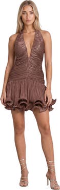 AKALIA The Lumiere Metallic Pleated Mini Dress