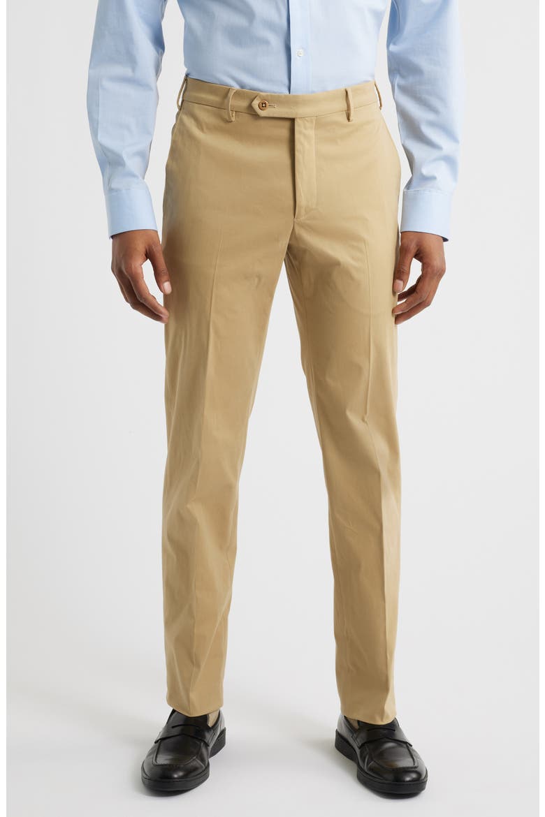 Parker Flat Front Stretch Cotton Pants, Main, color, KHAKI