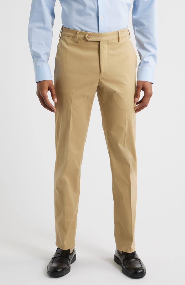 Zanella Parker Flat Front Stretch Cotton Pants, Main, color, Khaki